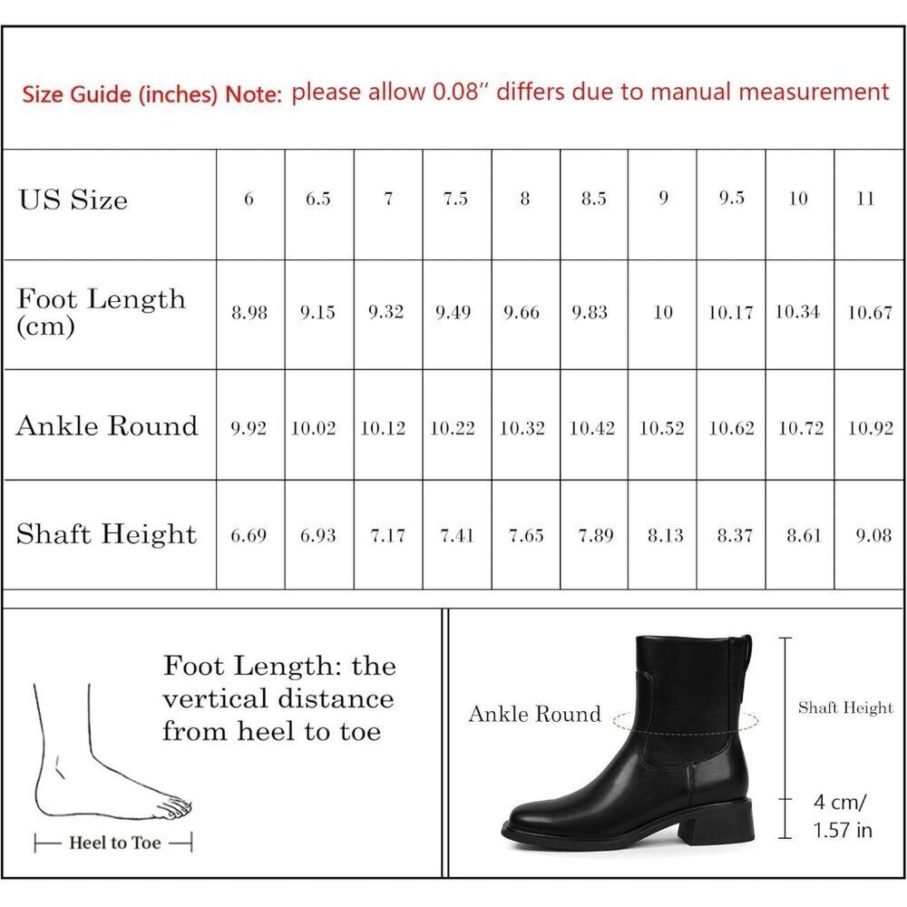 Women's Black Low Heel Square Toe Chunky Short Boot Fall Boots with Side Zipper - Picture 4 of 7